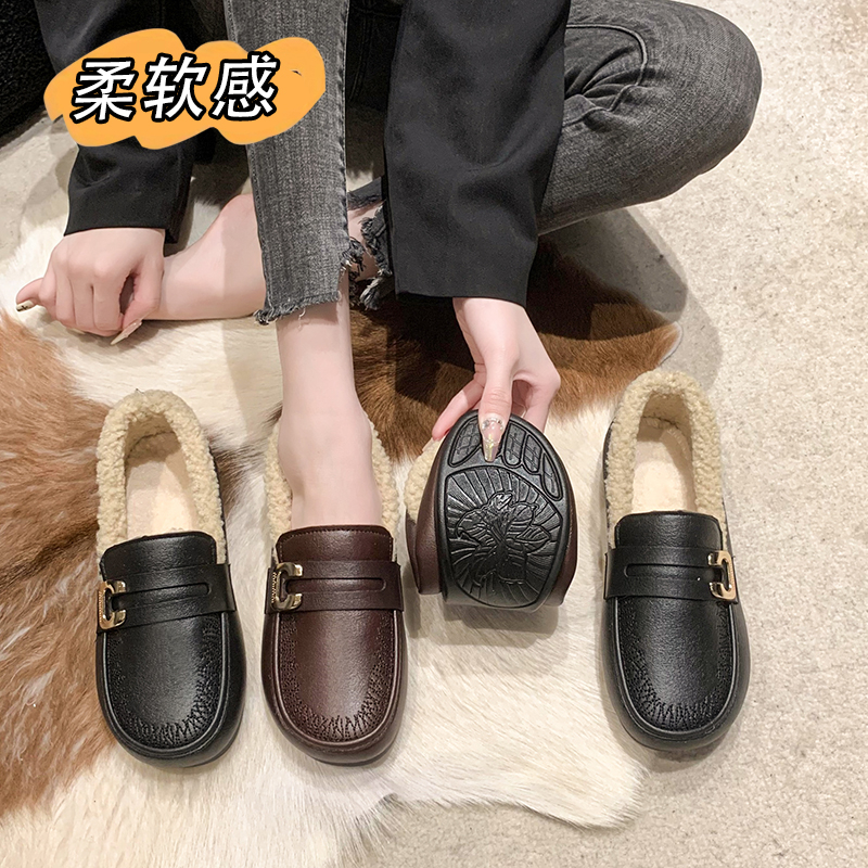 足力健老人鞋冬季健步中老年健步鞋2023加绒保暖妈妈平底鞋舒适