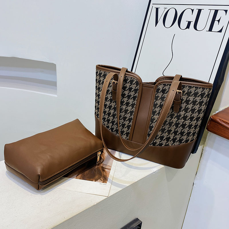 2023新款时尚千鸟格包包女秋季百搭大容量托特包简约单肩包9080