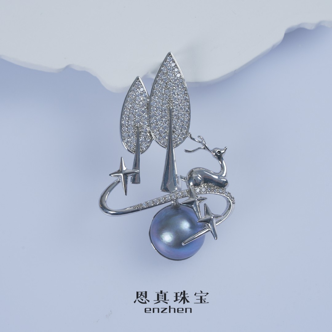 海水星空蓝马贝珍珠一路有你胸针 HX0017