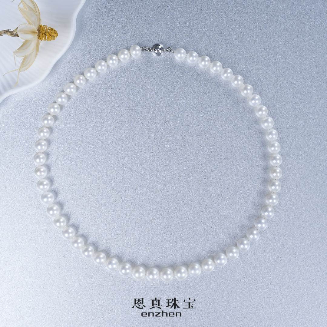 淡水珍珠S925银 插棒球扣满珠项链（7.5-8.5） D925J0133
