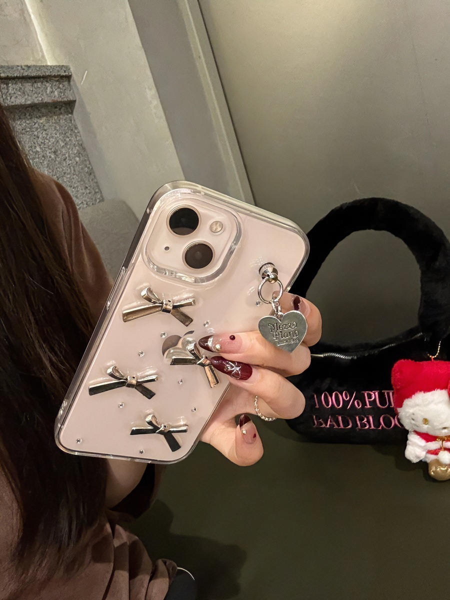 【果盟】ins小众滴胶金属蝴蝶结适用苹果15手机壳iPhone13新款14pro