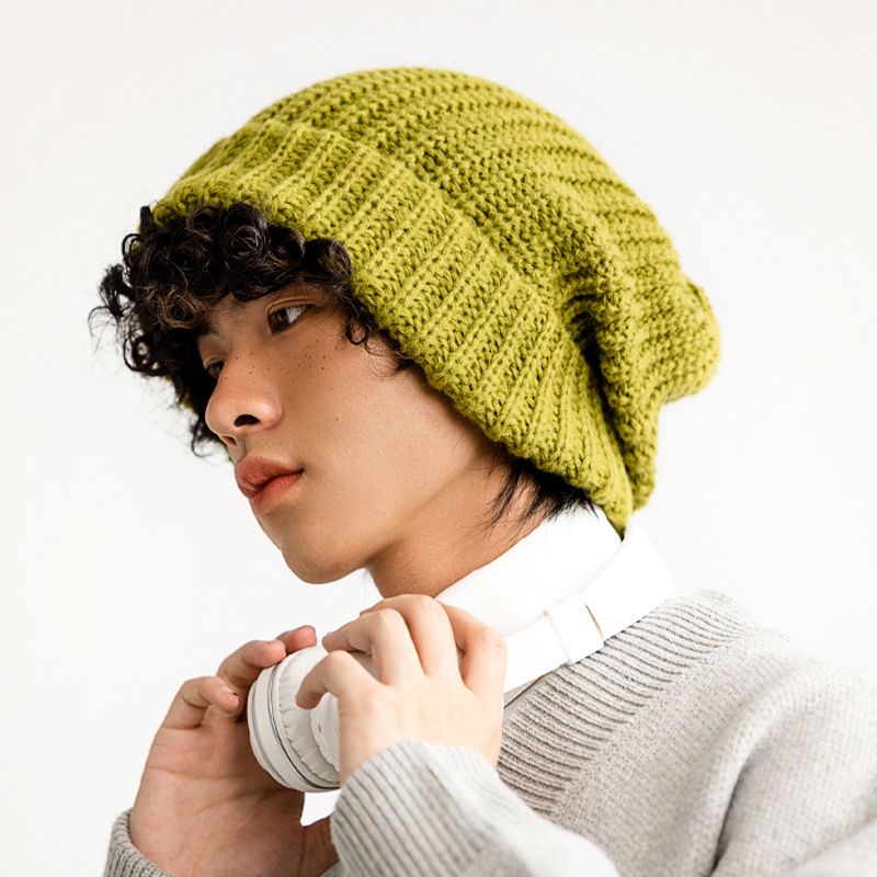 秋冬男士显脸小堆堆帽保暖洋气护耳针织帽潮大头围圆顶堆堆毛线帽
