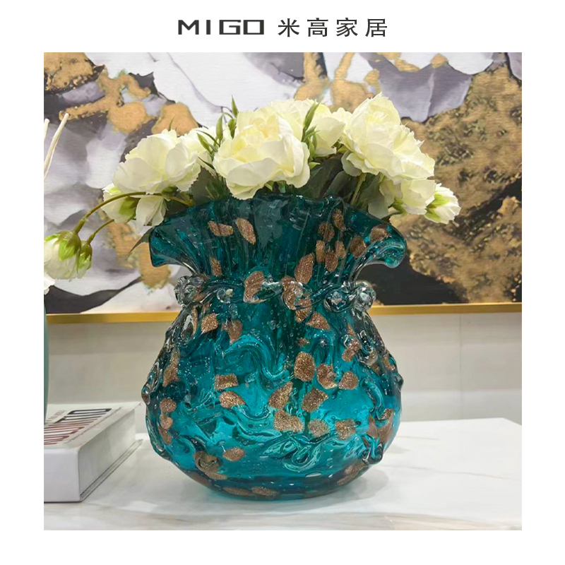 【米高家居】简约现代风手工复古花边福袋钱袋琉璃花瓶摆件插花器