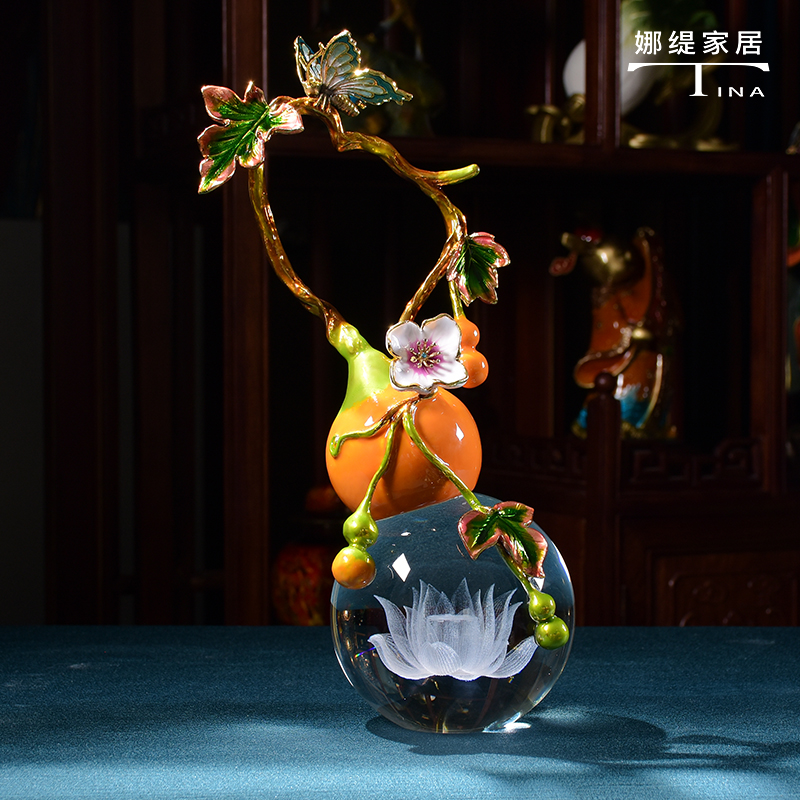 娜缇家居《莲花葫芦》珐琅彩工艺新中式葫芦家居客厅酒柜摆设装饰