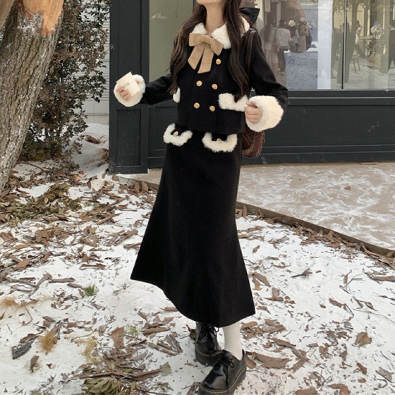 新品毛呢外套套装法式韩版新款2023裙子裙子套装学院风妈妈高端MM