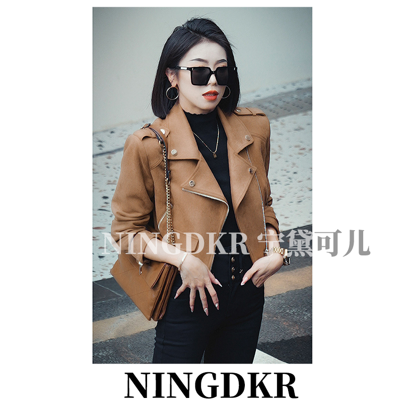 1家IZ080377复古机车服修身显瘦仿麂皮绒夹克西装短外套女