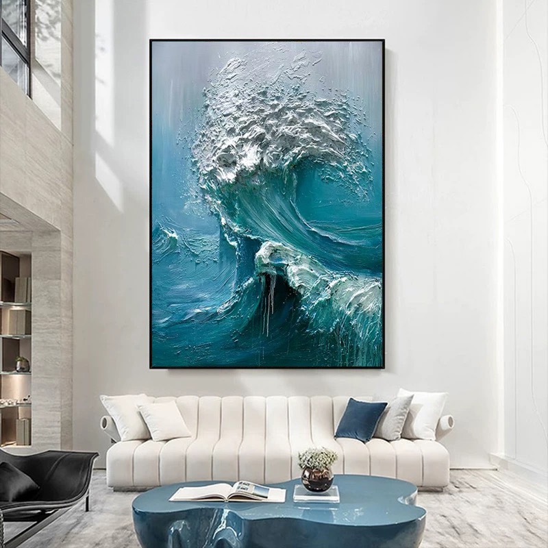 手绘立体油画海浪沙滩大海玄关背景墙装饰画现代客厅餐厅抽象挂画