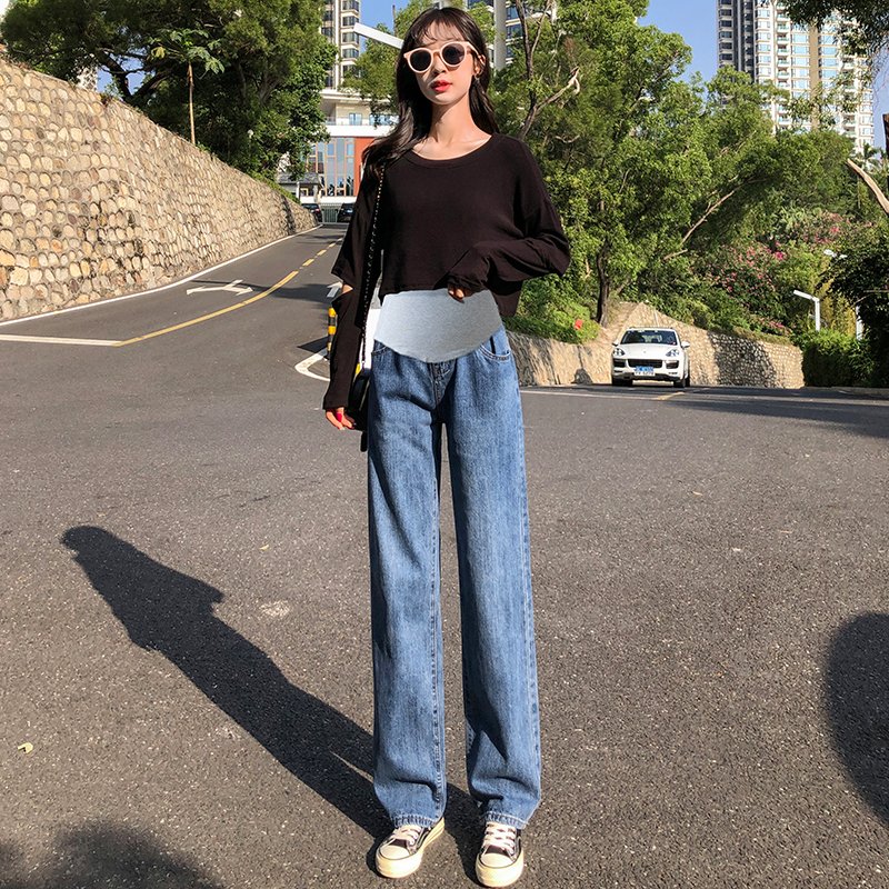 孕妇裤子秋季外穿春秋款牛仔裤宽松直筒裤阔腿裤长裤孕妇装秋冬装