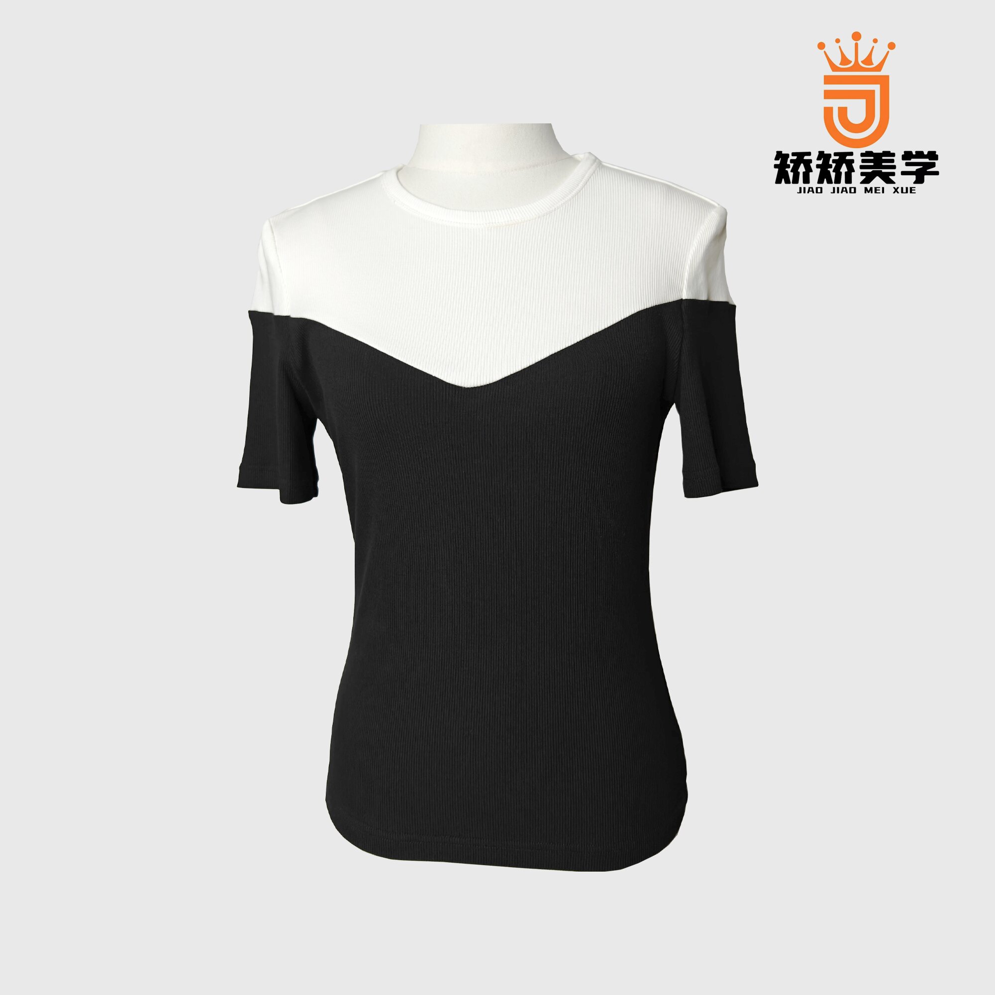 【星霜荏苒】矫矫新款时尚气质显瘦设计款拼接女士短袖衫S191071C