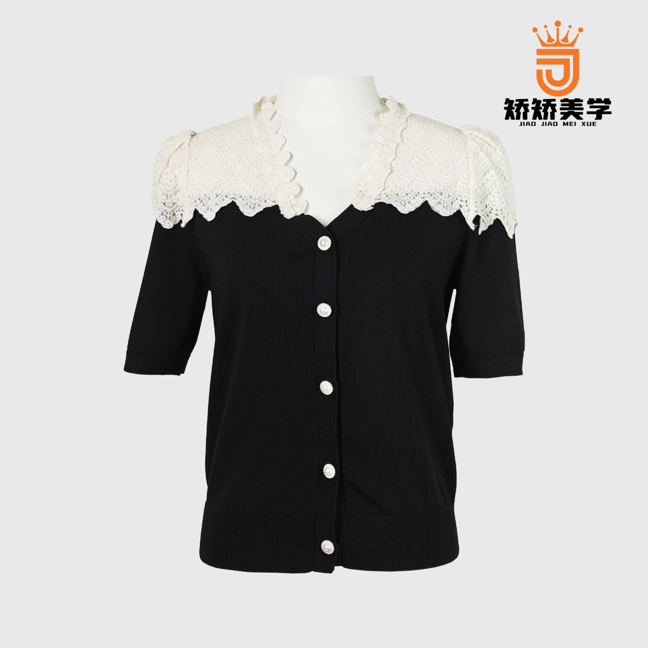 【梦露江南】矫矫新款时尚气质夏季黑色短袖女士针织上衣S191096C