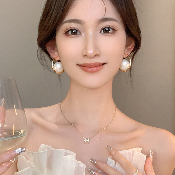 合金仿珍珠耳饰 莱茵河畔~大珠珠耳钉潮耳环设计感高级感耳饰110