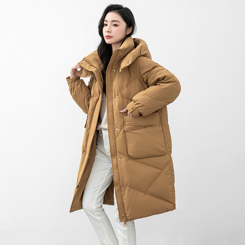 YAYA/鸭鸭羽绒服女中长款韩版连帽加厚23年冬季新款休闲户外防风