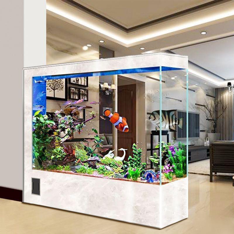 超白玻璃鱼缸客厅中大型家用玄关隔断一体免换水落地金鱼缸水族箱
