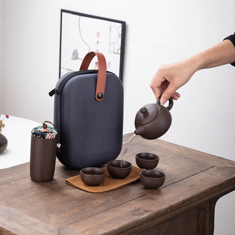 紫砂便携式旅行茶具中式西施壶小号四杯茶叶罐套装功夫茶具X623