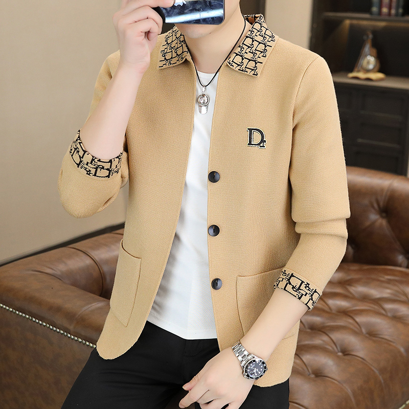 高档针织开衫男春秋季时尚帅气外套百搭外穿休闲上衣豪华品质男装