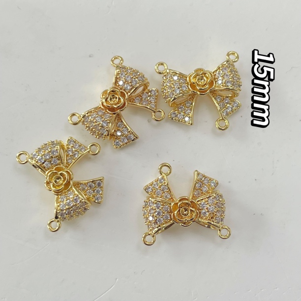 P3【金色三吊玫瑰花蝴蝶结1个】铜镀真金铜镀真银DIY饰品配饰配件