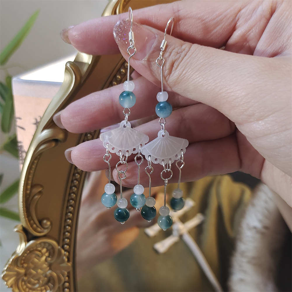 只此青绿流苏耳环古风耳坠新中式无耳洞耳夹古典汉服