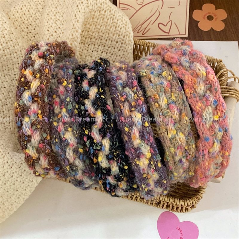 韩国新款秋冬彩色针织毛线宽版发箍甜美可爱麻花头箍高级头饰女