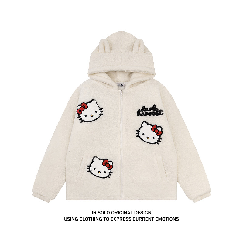 Ae studio可爱羊羔绒HelloKitty刺绣棉衣外套女秋冬保暖可爱棉服