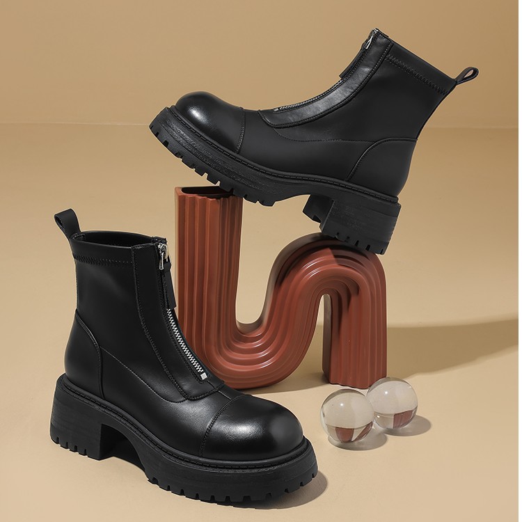 JOS1NY卓诗尼23新款百搭时尚秋冬时装纯色拉链百搭圆头潮流马丁靴