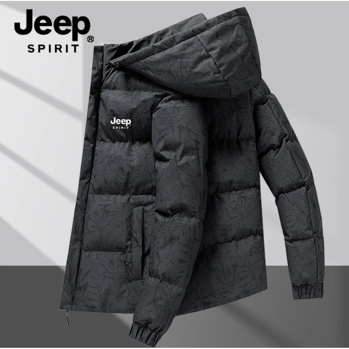 Jeep吉普冬季新款连帽棉服外套男士防风百搭加绒保暖棉衣休闲冬装