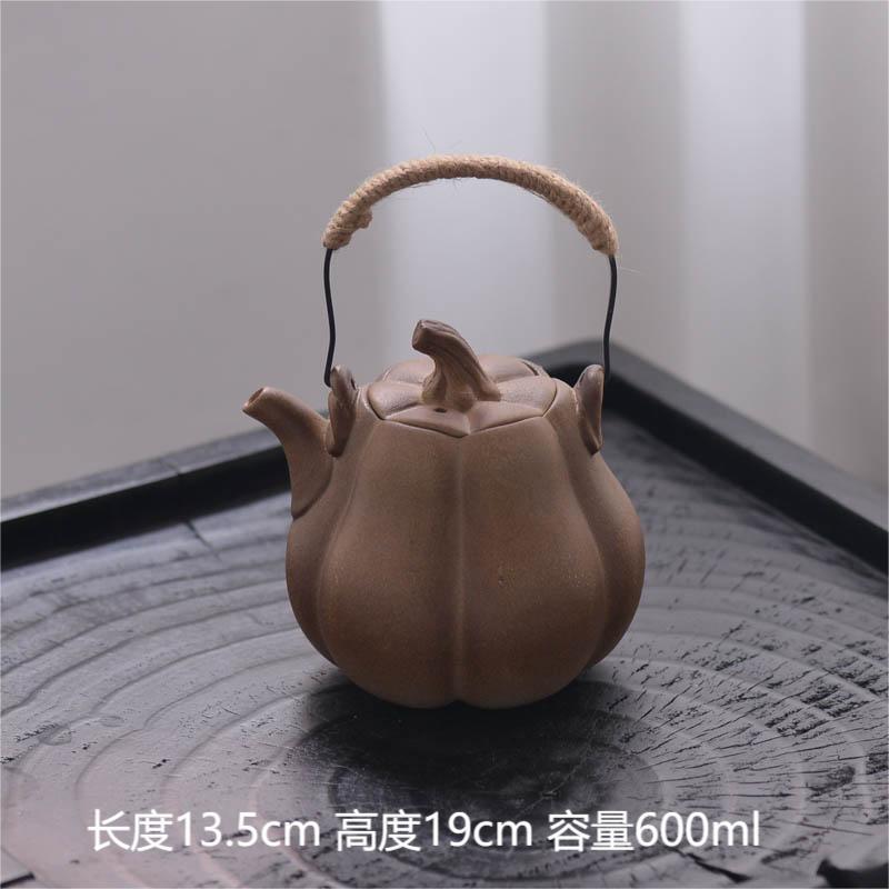 围炉煮茶壶柴烧大提梁陶瓷纯手工南瓜提梁壶南瓜壶煮茶紫砂紫砂壶