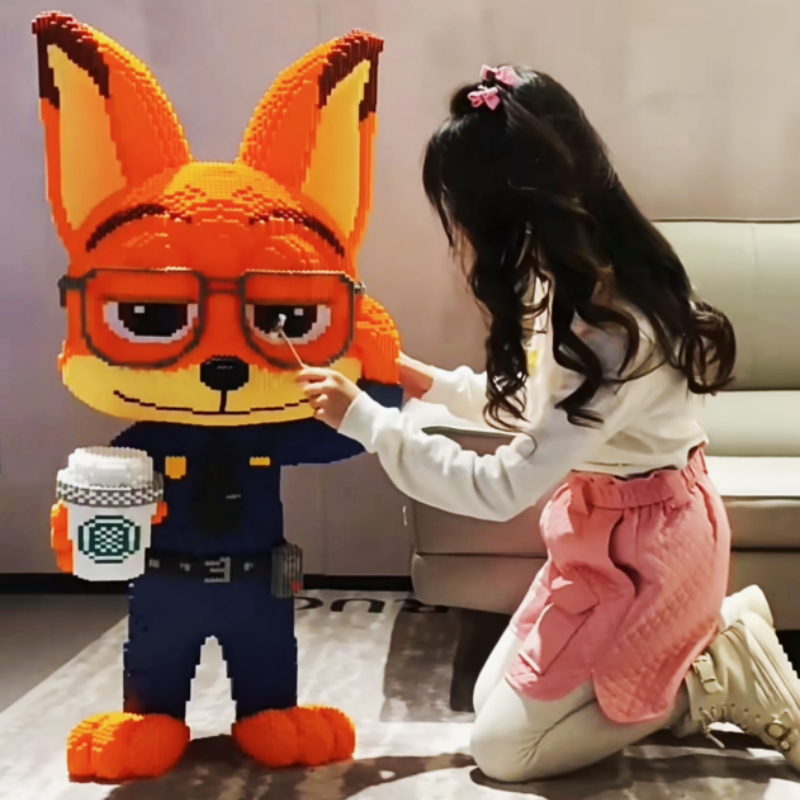 【QI】80CM警察尼克朱迪颗粒积木男女孩益智拼装高难度玩具潮玩摆件