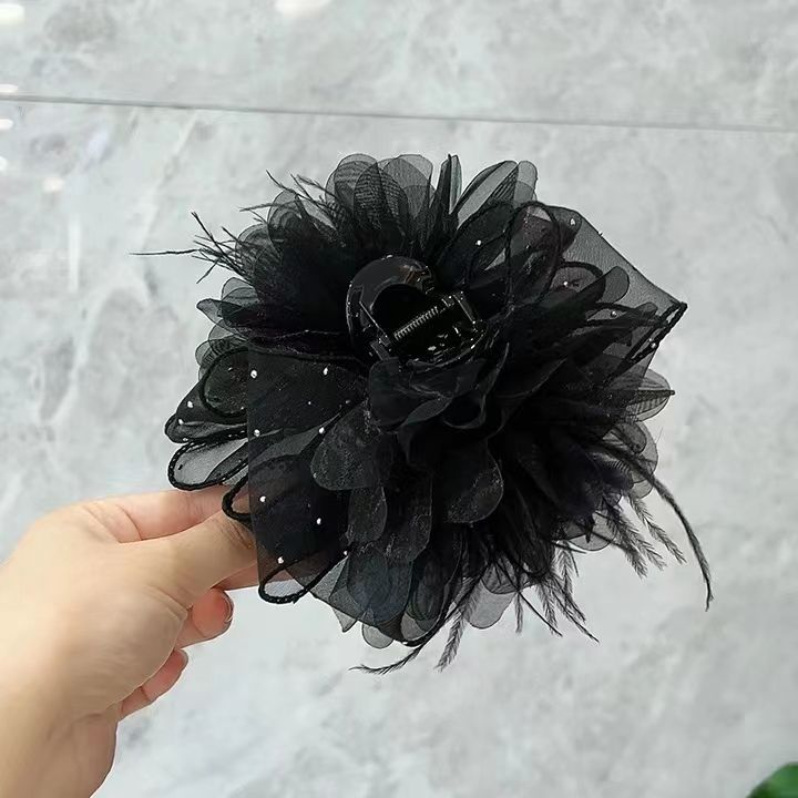 星空羽毛蓬松抓夹发卡发饰优雅蕾丝一字夹草莓发卡毛绒夹子头饰