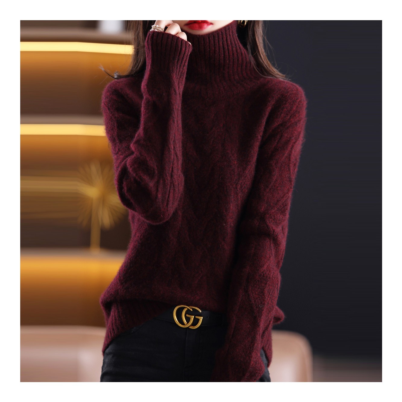 龙年女装2024冬季新款法式扭花高领加厚宽松毛衣百搭针织打底衫