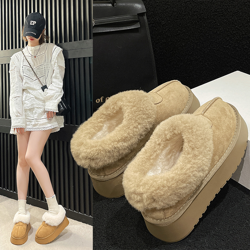 回力瑞小个子厚底低帮冬季雪地靴女2023年新款一脚蹬冬季毛毛棉鞋