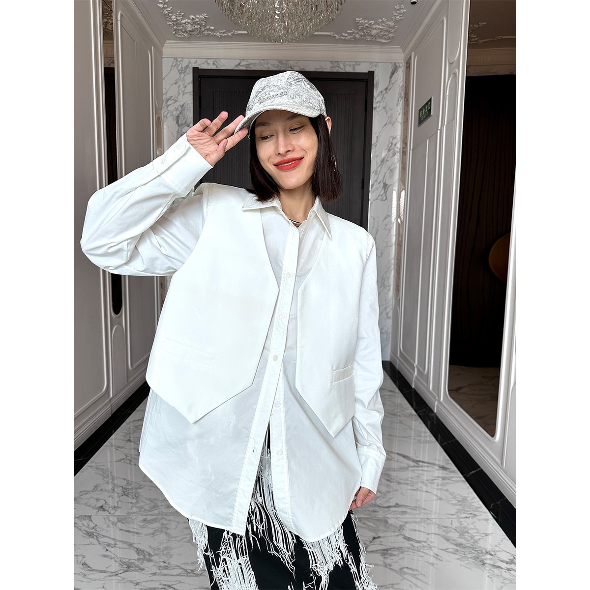 【小江专属】ANNAKIKI 小众设计宽肩假两件衬衫3A40308290A