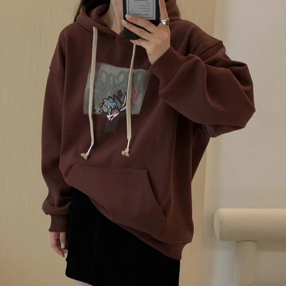 2581【小蓝人】百搭休闲加绒宽松连帽卫衣