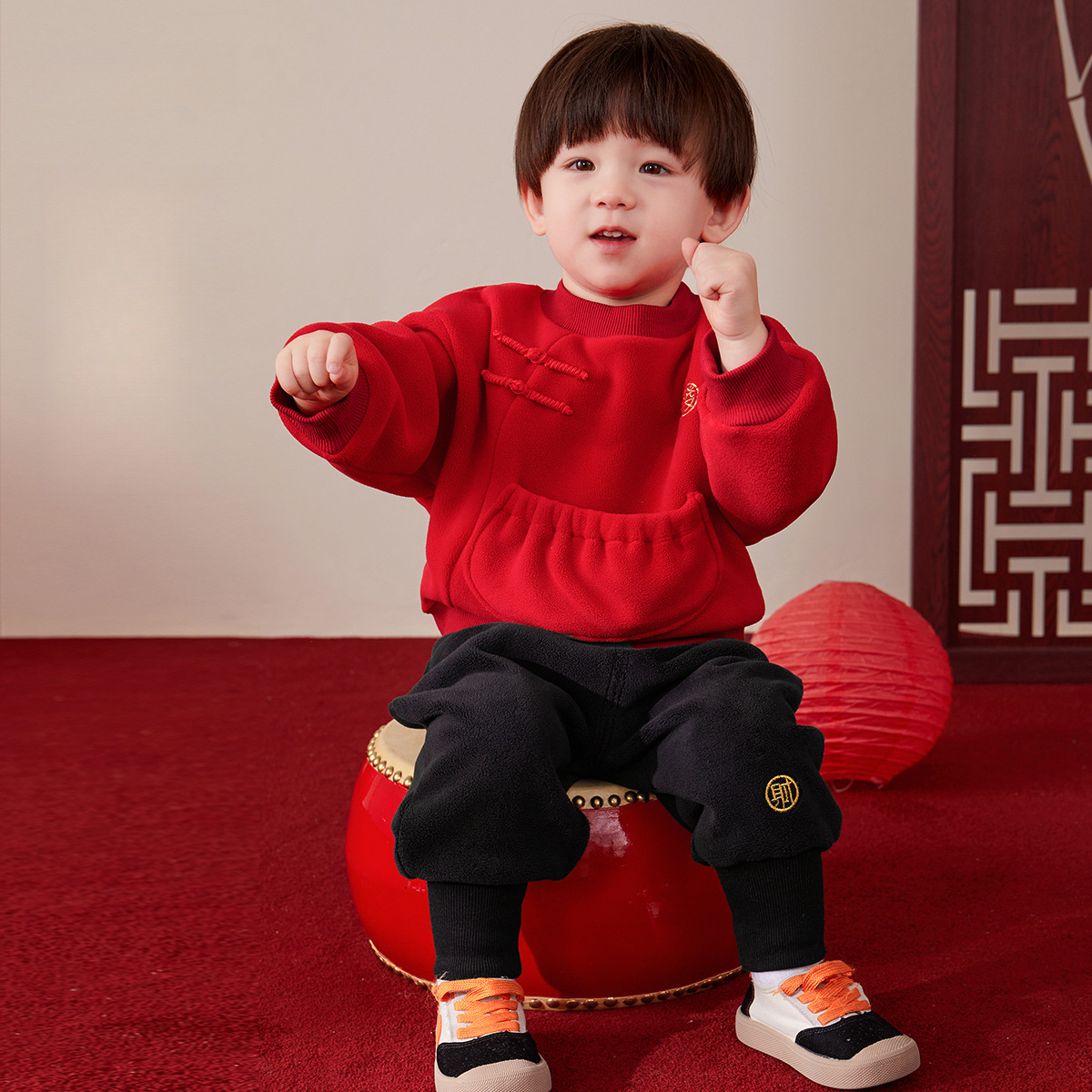 2023款宝宝周岁礼服婴儿拜年服套装红色过年装洋气男童唐装