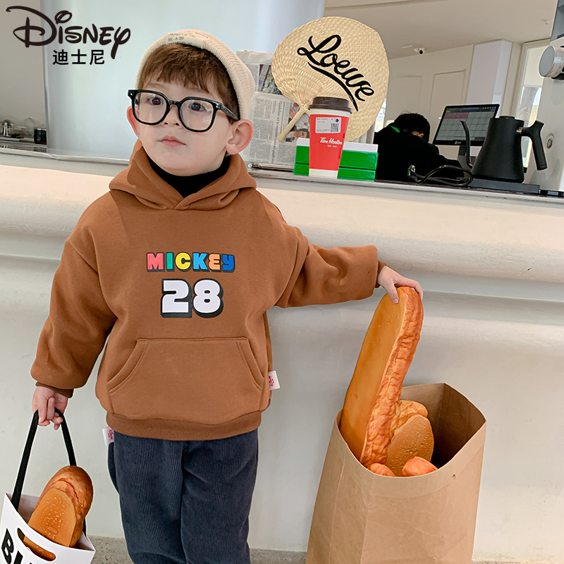 Disney迪士尼儿童冬装加绒连帽套头卫衣宝宝男女童衣服XOW4ZE158