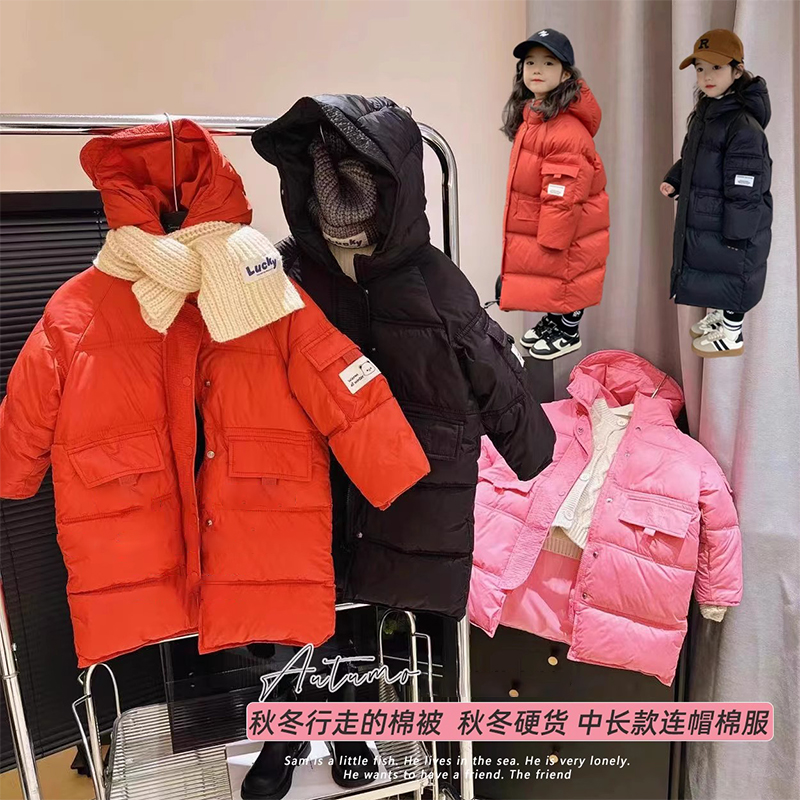 HHkids女童加厚抗冻保暖纯色百搭休闲中长款棉服2023冬款GMF219