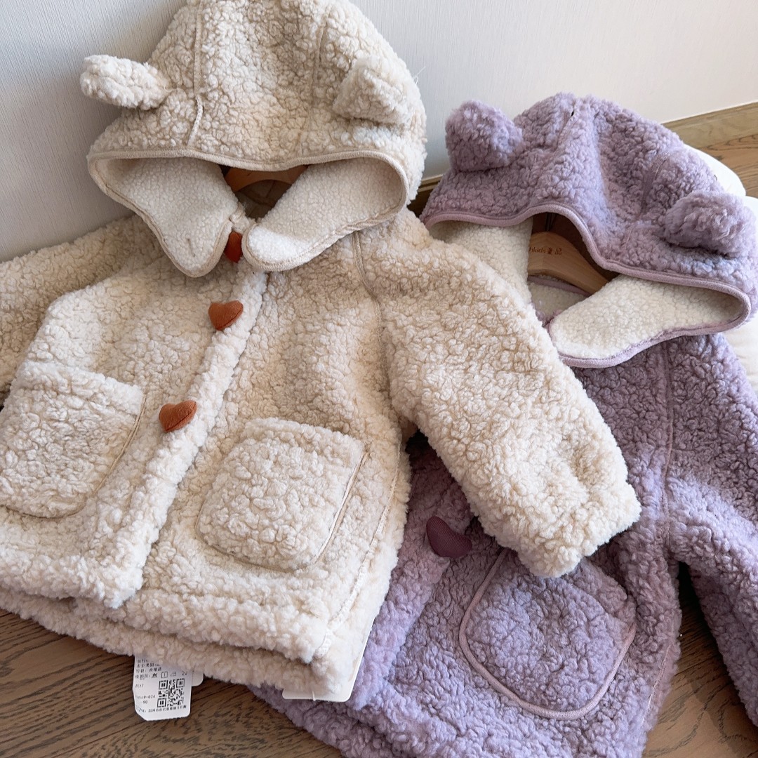 HHkids女童皮毛一体外套2023秋冬新款连帽休闲保暖加厚上衣EWT456