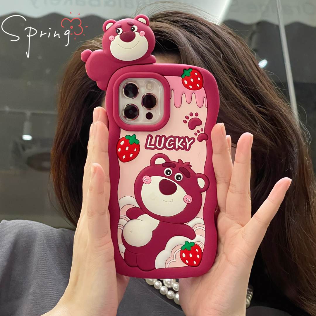 苹果卡通可爱草莓熊iPhone13硅胶14promax防摔华为荣耀手机壳创意