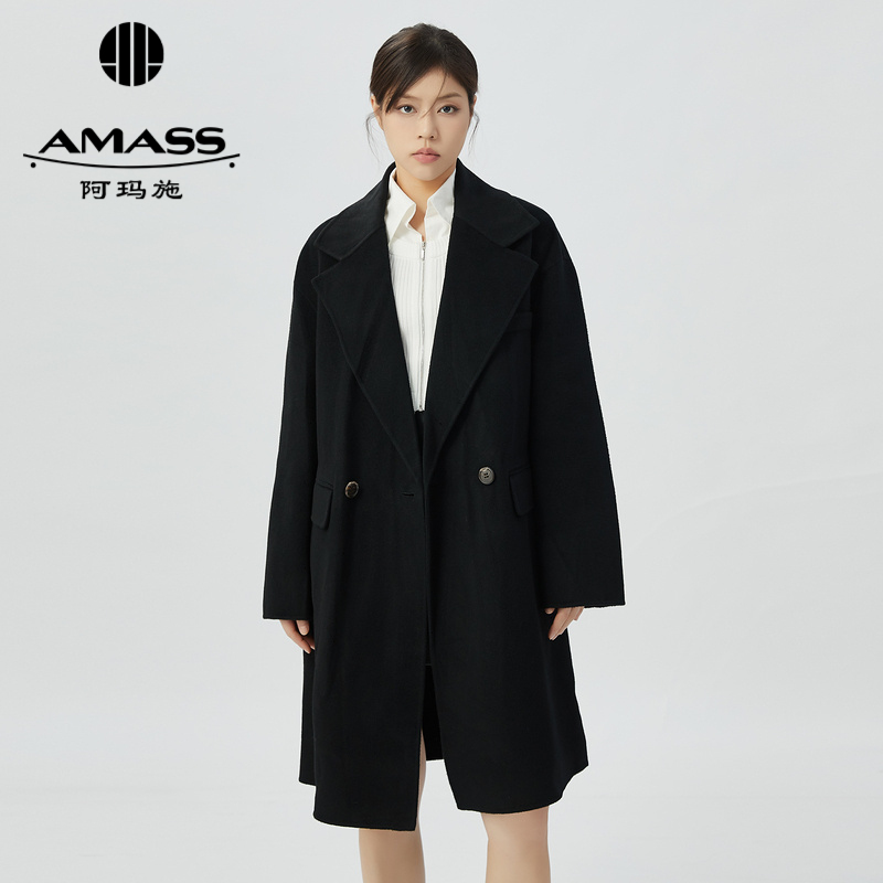 AMASS/阿玛施干练热力感双排扣中长款国民大衣双面呢外套5400858