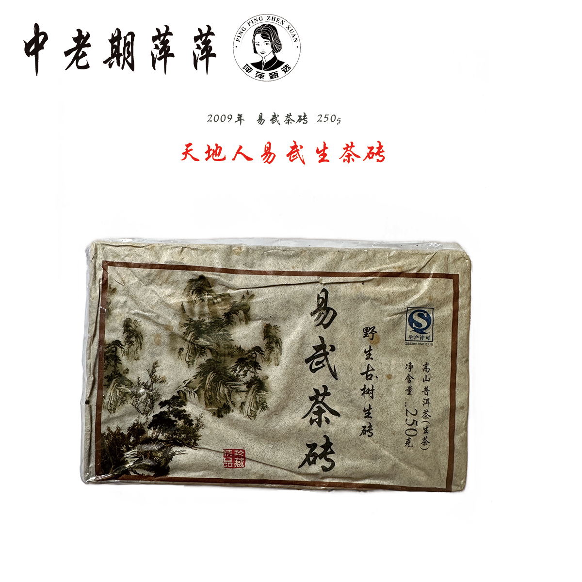 2009年云南干仓天地人易武古茶料茶砖 易武茶砖普洱茶生茶250g