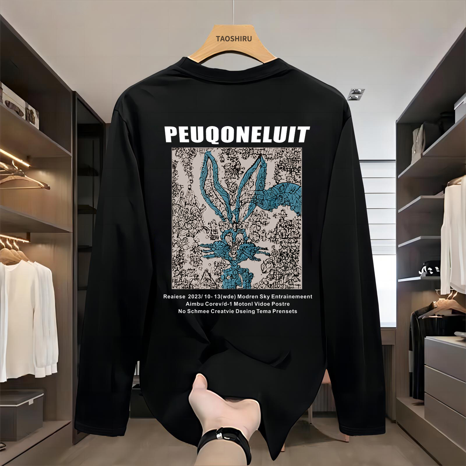 高品质长袖t恤男士春秋季ins潮流美式印花上衣宽松纯棉体恤打底衫