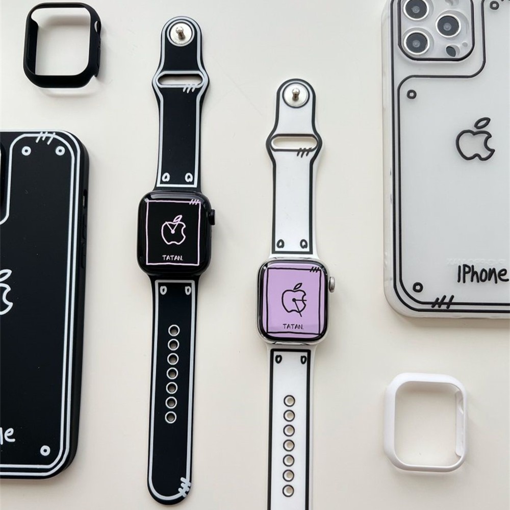 适用苹果手表表带二次元硅胶夏天运动se表带链apple watch保护壳