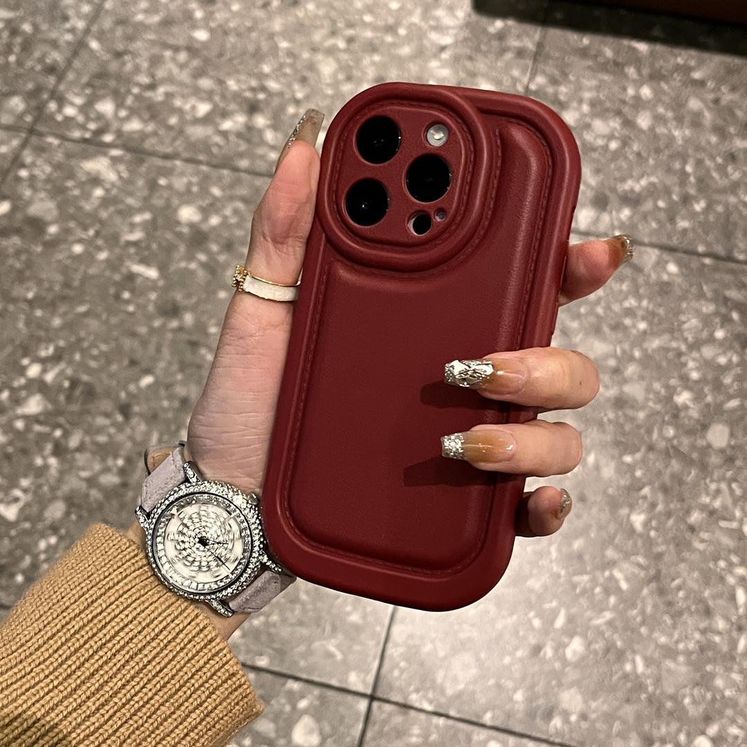 ins高级酒红皮纹苹果11/12手机壳iphone15promax高级肤感13/14pro