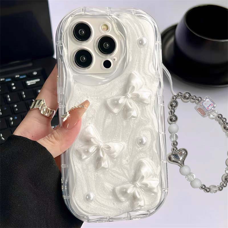 立体蝴蝶结苹果15手机壳iphone12promax链条13/14pro银色珍珠11软