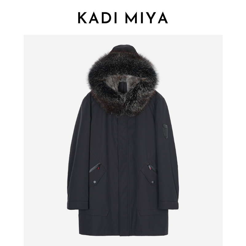 KADIMIYA冬季男款派克服加厚保暖中长款连帽外套夹克