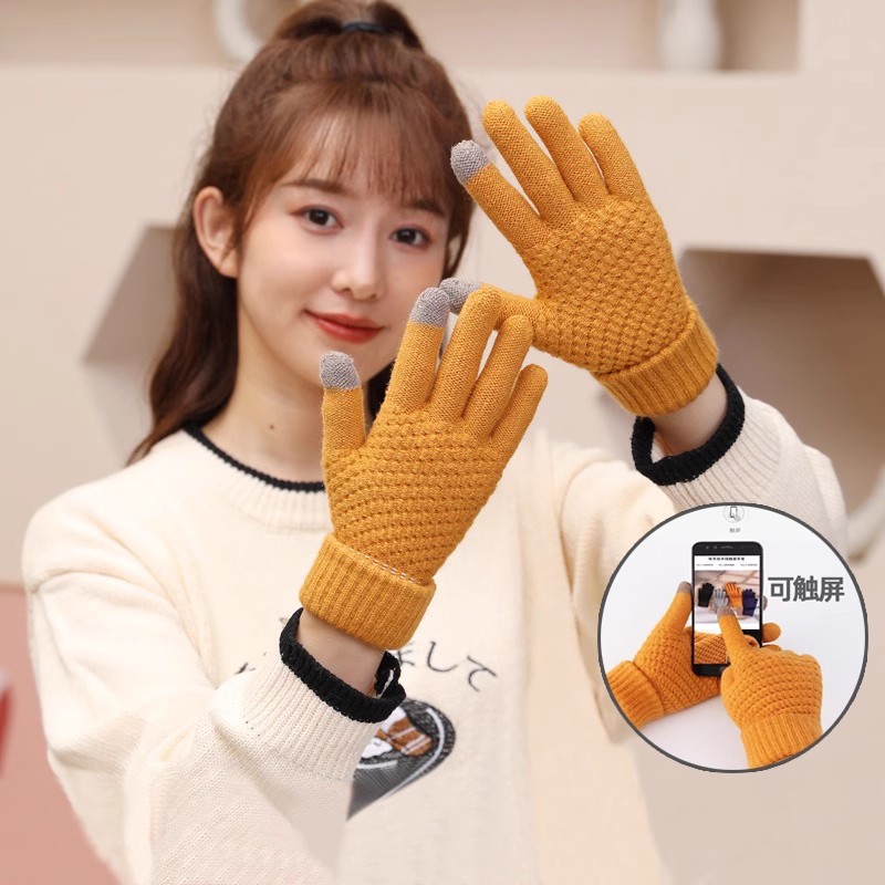 2023新款保暖触屏手套男女士秋冬季加绒保暖防寒户外骑行毛线手套