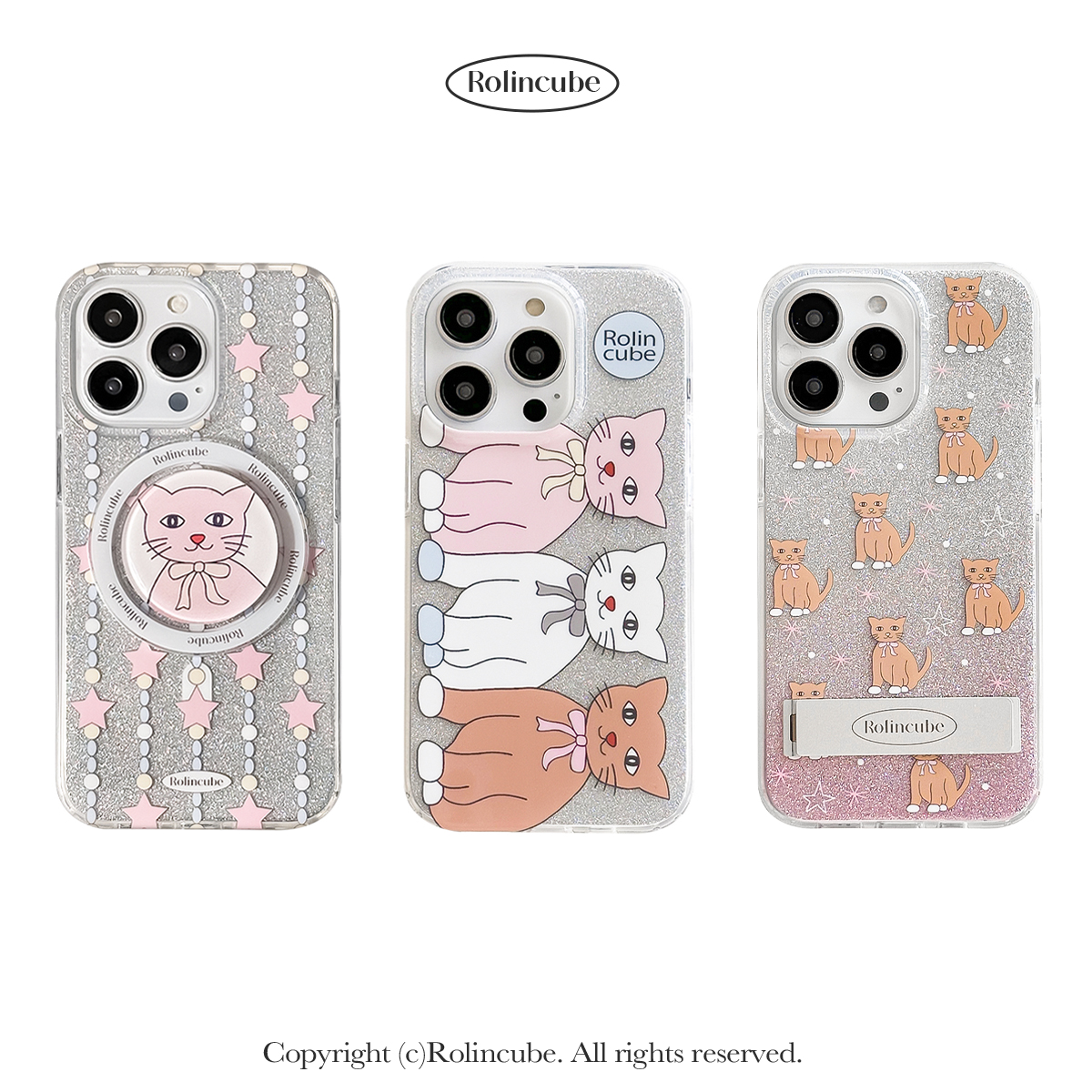 Rolincube原创BowknotCat闪粉适用苹果15promax手机壳iPhone13/14