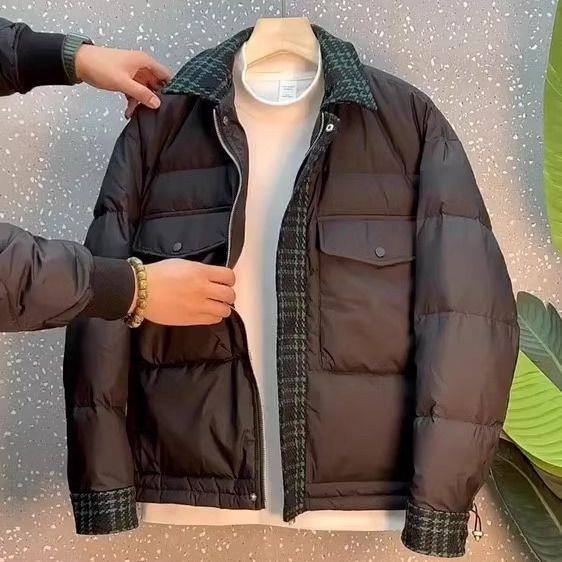 波司登冬季千鸟格拼接翻领羽绒服休闲时尚百搭美式工装保暖羽绒服