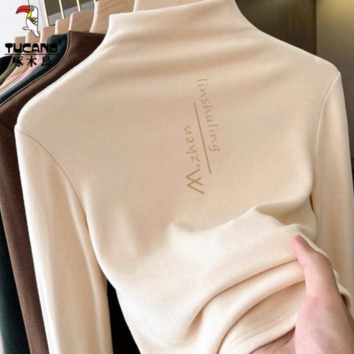 啄木鸟秋冬季双面德绒打底衫女洋气百搭加厚半高领女内搭上衣长袖