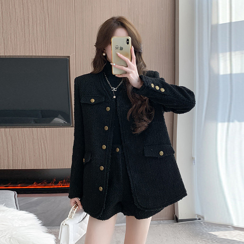 小香风套装短裤两件套加厚加棉粗花呢外套女冬轻奢气质高级感复古
