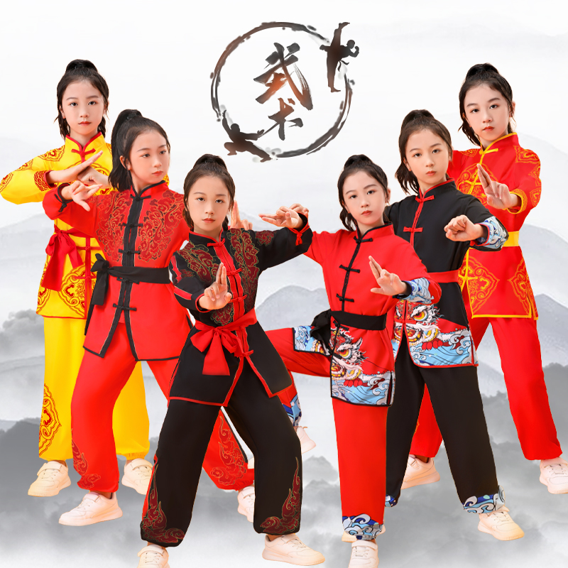 儿童复古唐装烫印中国风武术表演练功服舞龙服训练服体操服运动服